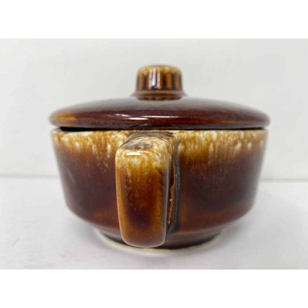 Set of 2 Vintage Hull Oven Proof USA With Handle and Lid Brown Drip Glaze 8 Oz - Picture 5 of 13